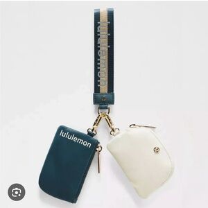 Lululemon Dual Pouch Wrist-list Wallet Keychain. Warp-Teal/Gold/Bone.